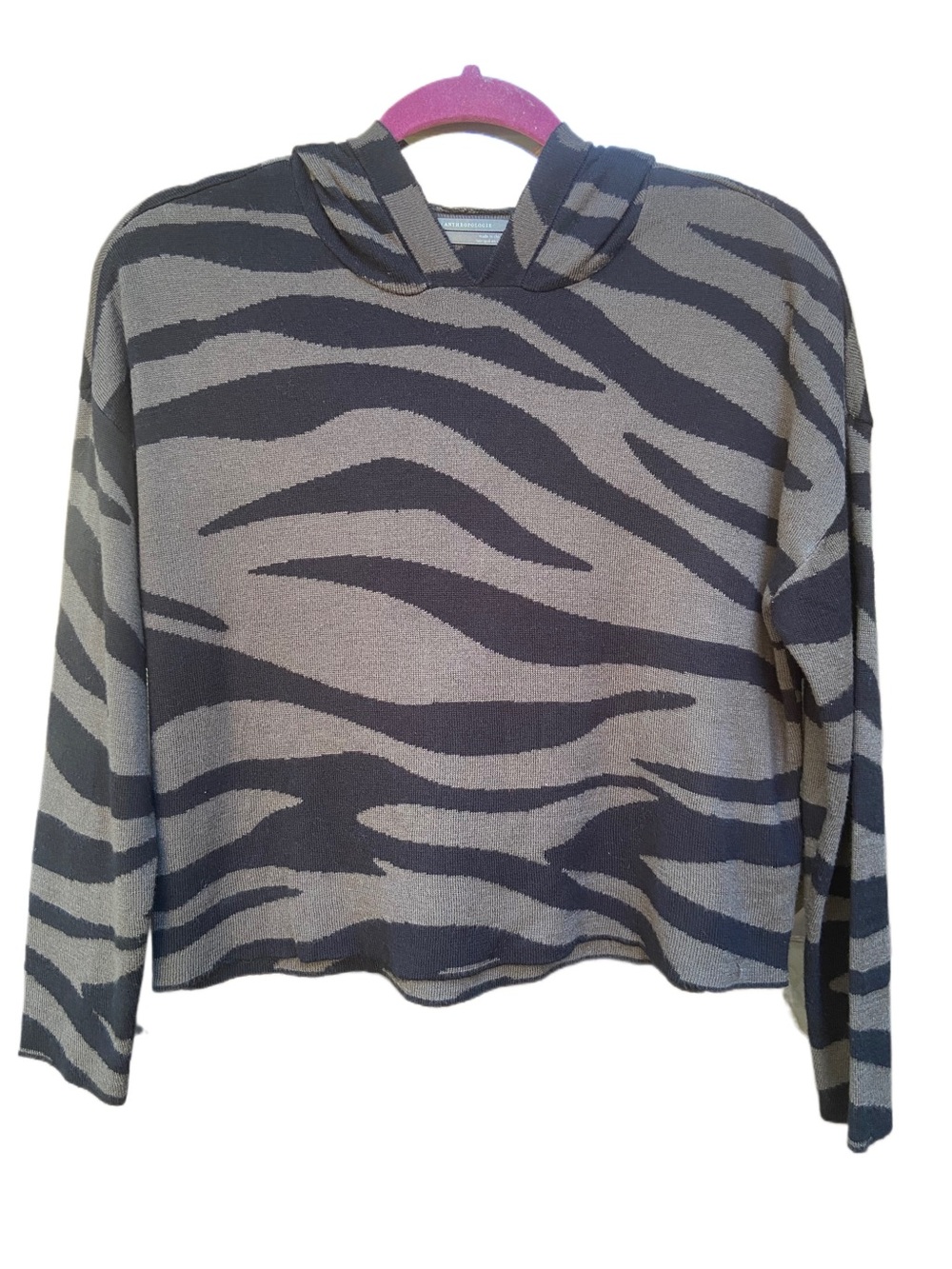 Anthropologie Women's
XS Kasia Knit Hoodie in Olive Green & Black Zebra Print - Picture 5 of 9